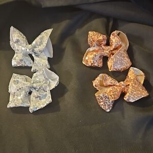 Sparkling Silver and Gold Sequin Hair Bows